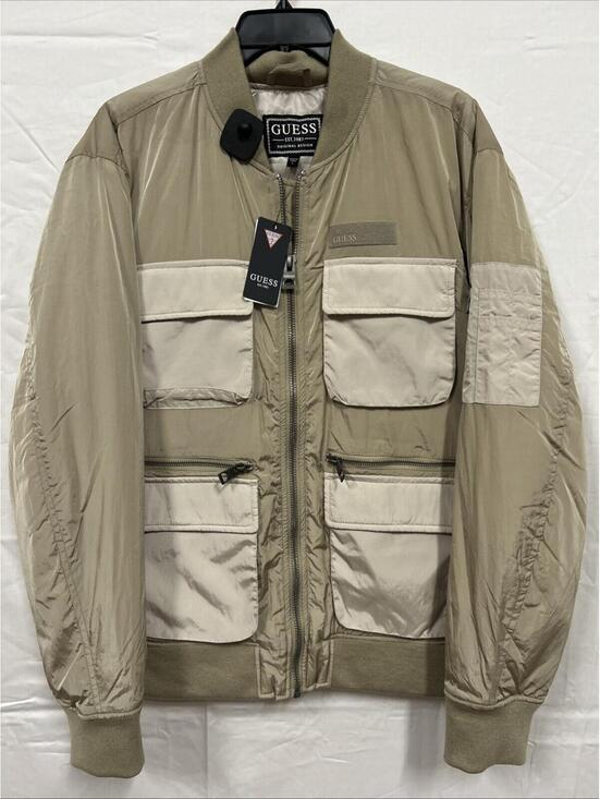 $188 GUESS Men’s Tech Nylon Utility Bomber Jacket Size L Color Impact Gray